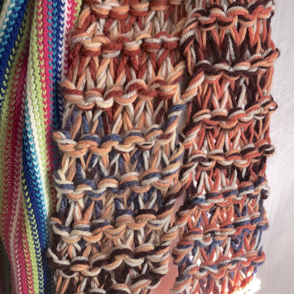 Women winter SCARVES lot of 2 , handmade chunky peach pink blue & bright stripes - Picture 7 of 7